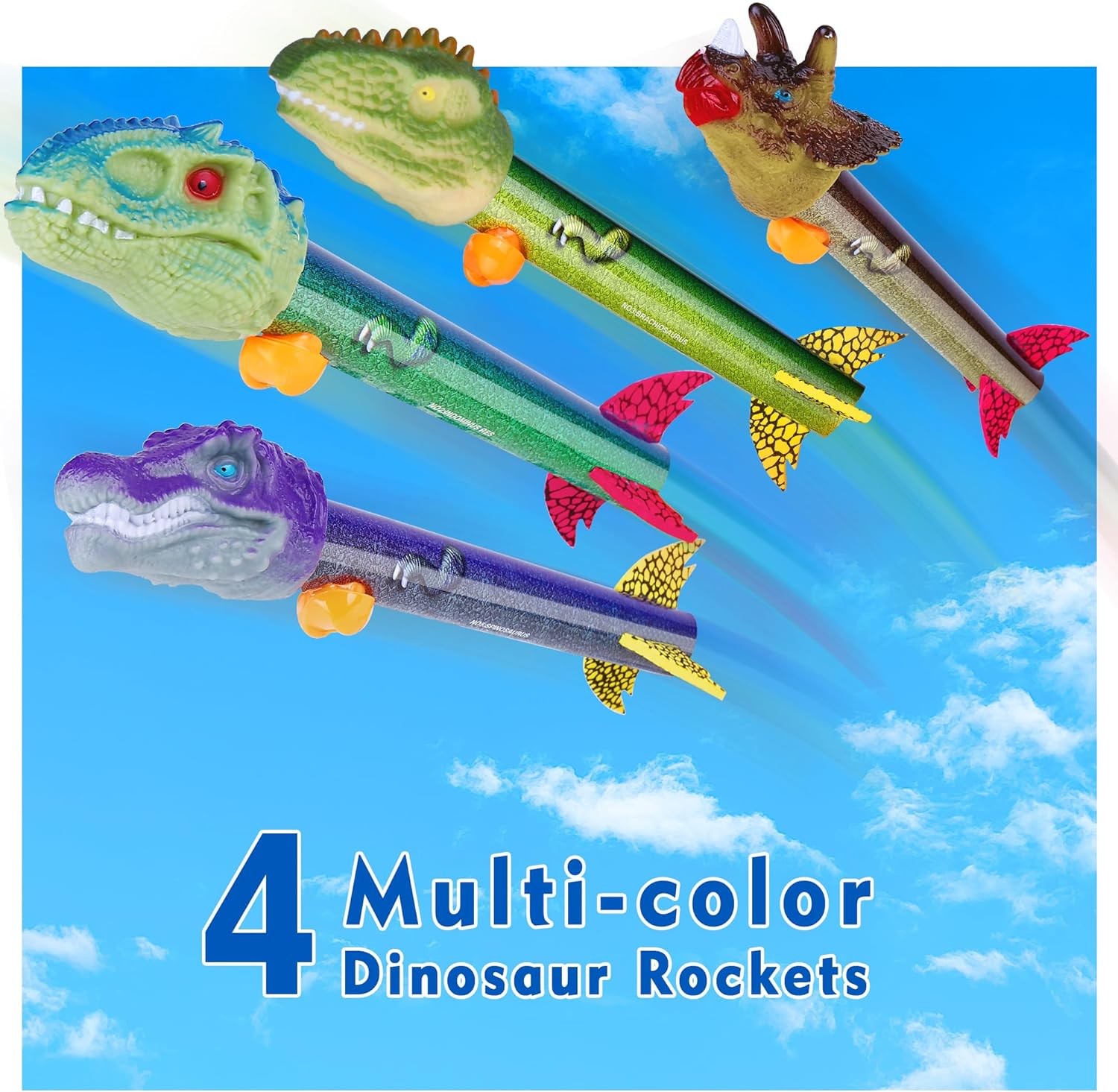 Dinosaur Toy Rocket Launcher for Kids - Launch Up to 100 Ft, 4 Rockets, Outdoor Outside Toys for Kids, Dinosaur Toys, Birthday Gifts for 3 4 5 6 7 8-12 Year Old Boys Girls