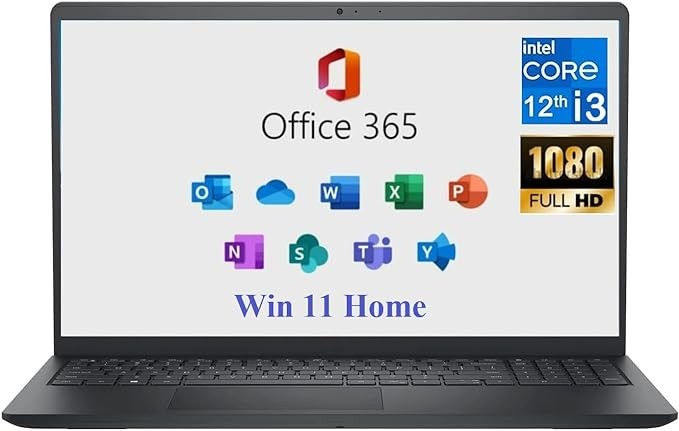 DELL 2024 Inspiron 15 Laptop, with Microsoft Office 365, 15.6" 1920x1080 FHD, Intel i3-1215U up to 4.40GHz (Beats N4020), Win 11 Home, Carbon Black