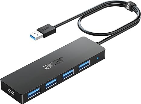 Acer USB Hub 4 Ports, Multiple USB 3.0 Hub, USB A Splitter for Laptop with USB C Power Port, USB Extender for A Port Laptop, Windows, Linux, Acer PC and More (2ft)