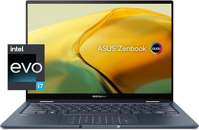 ASUS Zenbook 14 Flip OLED Laptop, 14â€ OLED Touch Display, Intel Evo Platform, Intel Core i7-1360P CPU, Intel Iris Xe Graphics, 16GB RAM, 1TB SSD, Windows 11 Home, Ponder Blue, UP3404VA-DS74T