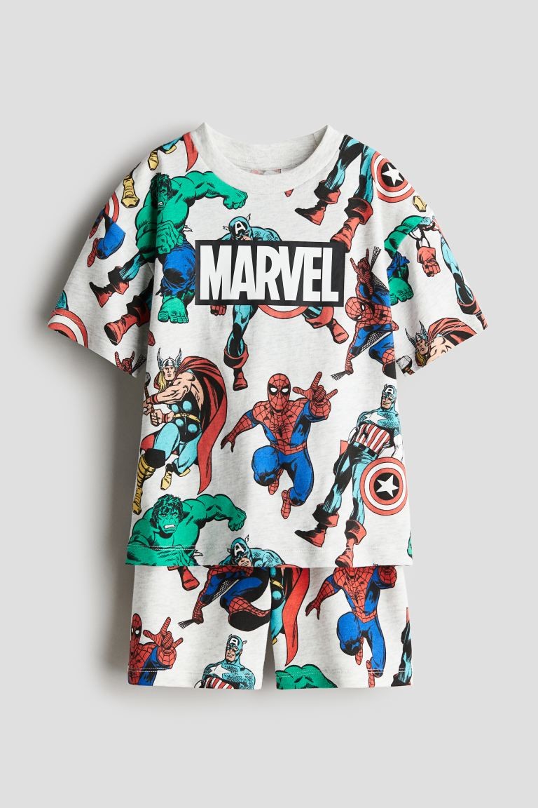 2-piece Printed Set Gray melange/Marvel Comics