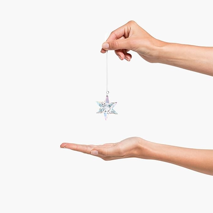 SWAROVSKI Shimmer Star Ornament, Medium, Multicolored Swarovski Crystals on White Satin Ribbon, Part of the Swarovski Classic Collection