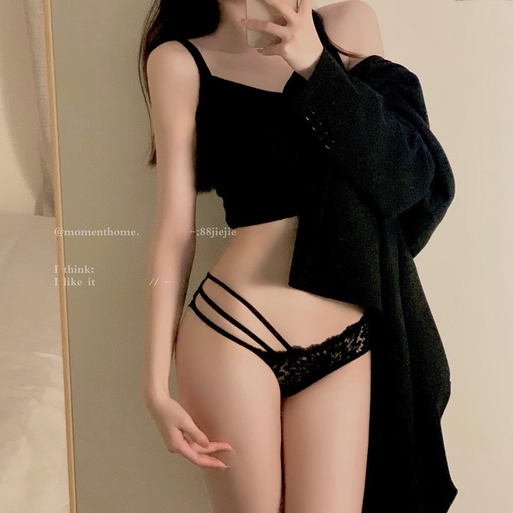 Emotional Black Rum Style New Style Hollow Panties Black Lace Seamless Gauze Low-Waist Briefs Female Sexy