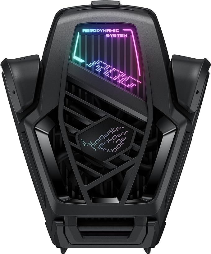 ASUS ROG AeroActive Cooler X, RGB Cell Phone Cooling Fan for ROG Phone 8 Series, Portable Lightweight, Built-in Kickstand, Dual Physical Buttons, 3.5mm Headphone Jack, USB-C® USB 2.0