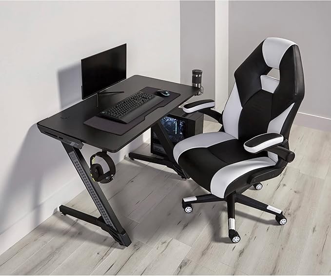 Realspace RS Gaming™ RGX Faux Leather High-Back Gaming Chair, Black/White, BIFMA Compliant