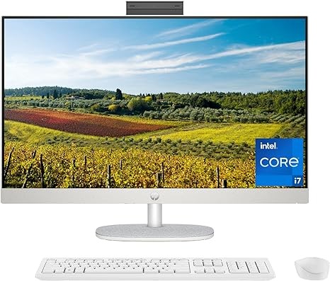 HP 27 inch All-in-One Desktop PC, FHD Display, 13th Generation Intel Core i7-1355U, 12 GB RAM, 512 GB SSD, Intel Iris Xe Graphics, Windows 11 Pro, 27-cr0082 (2023),Black