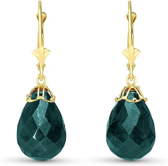 Galaxy Gold GG 14k Solid Gold Leverback Earrings with Natural Green Sapphire Dangle Drop Made in USA Fine Jewelry