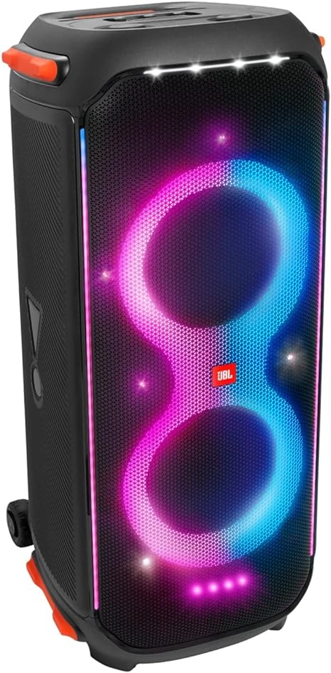 JBL PartyBox 710 -Party Speaker with Powerful Sound, Built-in Lights and Extra Deep Bass, IPX4 Splash Proof, App/Bluetooth Connectivity, Made for Everywhere a Handle Wheels (Black)