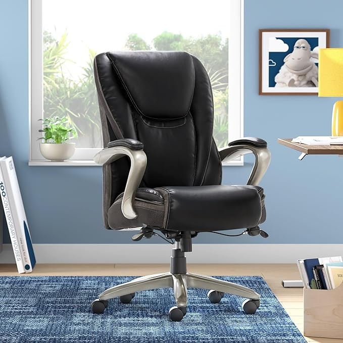 Serta® Smart Layers™ Hensley Big & Tall Ergonomic Bonded Leather High-Back Chair, Black/Silver