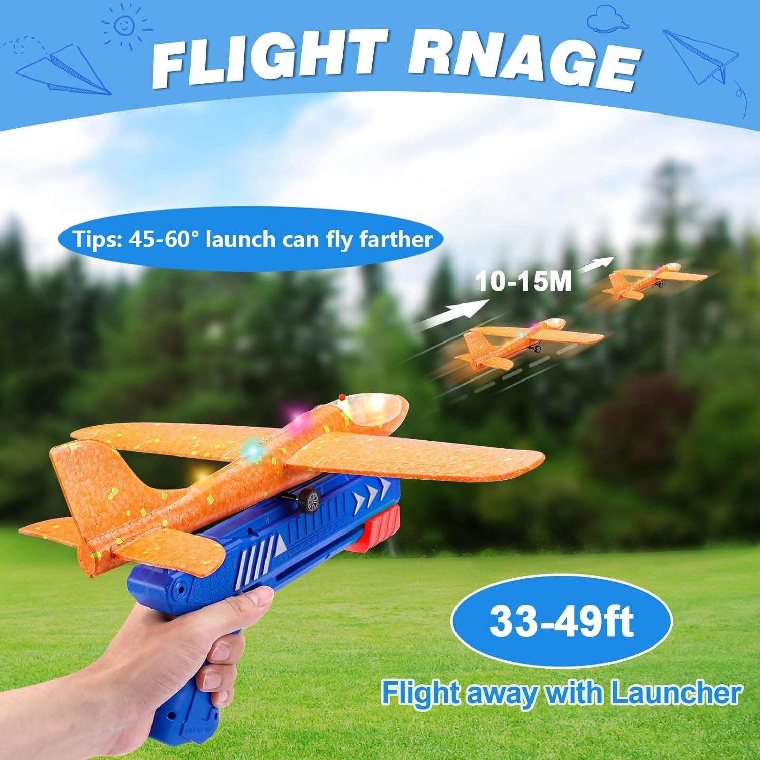 3 Pack Airplane Launcher Toy, 12.6" Foam Glider Led Plane, 2 Flight Mode Catapult Plane for Kids Outdoor Sport Flying Toys Gifts for 4 5 6 7 8 9 10 12 Year Old Boys Girls