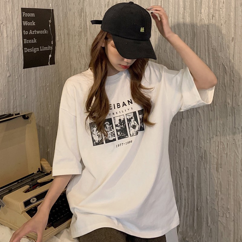 Oversize cartoon pattern t-shirt women's clothing, curvy girls fashion Korean style loose vintage shirt