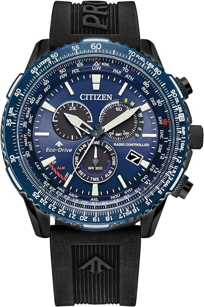 Citizen Men's Promaster Air Eco-Drive Pilot Chronograph Watch, Atomic Timekeeping Technology, 12/24 Hour Time, Power Reserve Indicator, Luminous Hands and Markers, Sapphire Crystal