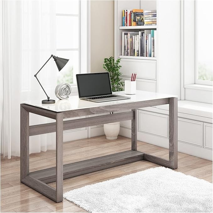 Whalen® Cecile 48"W Writing Desk, Snowdrift White/Fossil Greige Oak