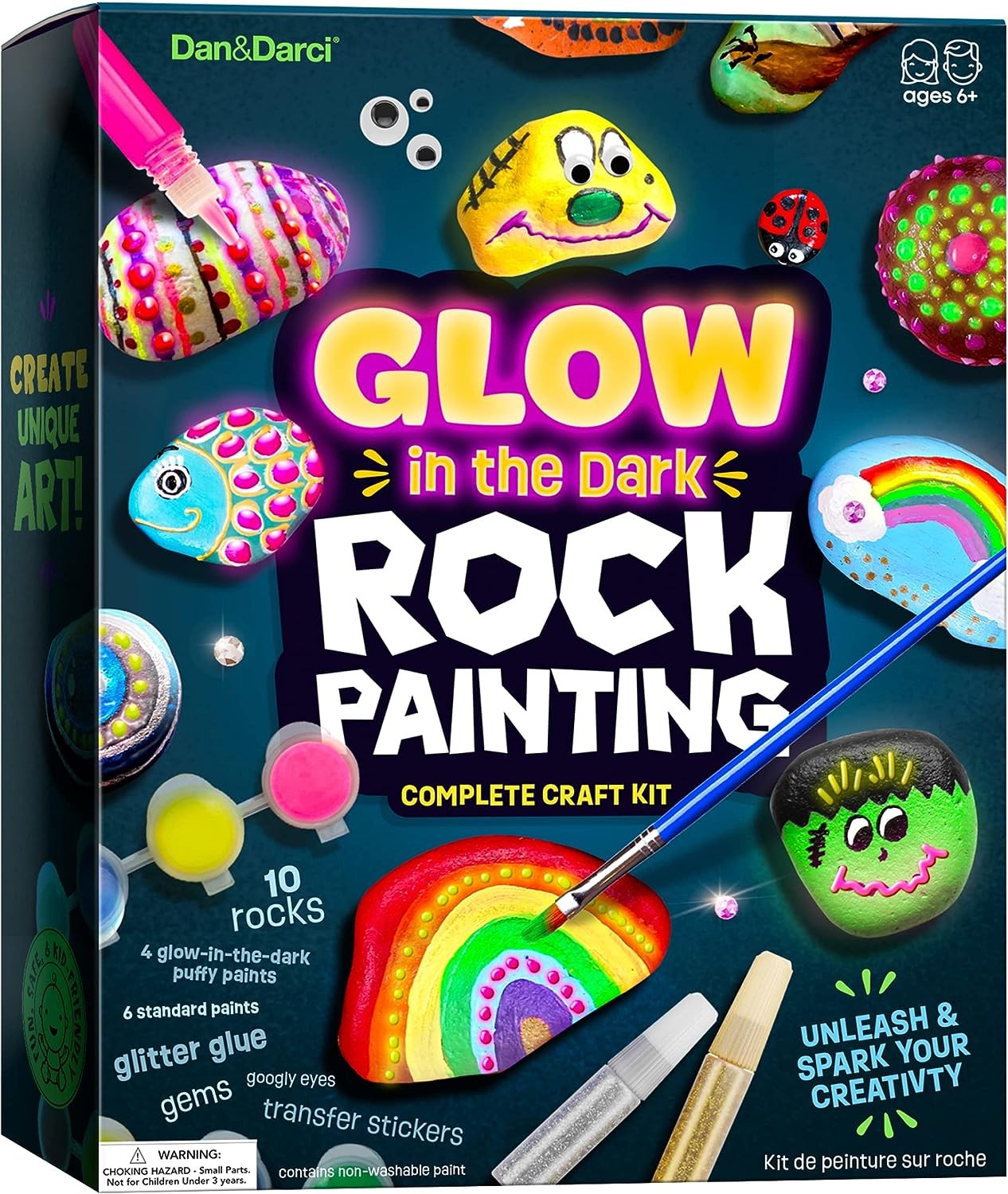 Kids Rock Painting Kit - Glow in The Dark - Arts & Crafts Easter Gifts for Boys and Girls Ages 6-12 - Craft Activities Kits - Creative Art Toys for 6, 7, 8, 9, 10, 11 & 12 Year Old Kids