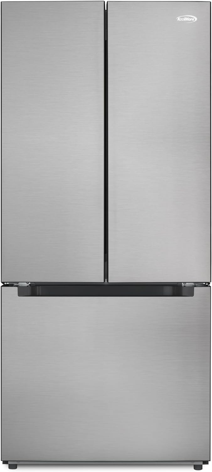 KoolMore KM-RERFDSS-18C 30-Inch and 18.5 cu. ft. Counter Depth French Refrigerator with Three Doors and Deep Freezer in Stainless-Steel, Silver