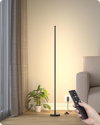 Corner Lamp, Minimalist Led Lamp with Remote Control, Dimmable Corner Light,18 W Floor Lamp Perfect for Living Room, Bedroom, Home Office, 7 Color Temperature 3000K-6000K (Black).