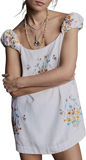 Womens Summer Dresses Casual Floral Embroidered Dress Wedding Guest Dresses Sundresses for Beach Vacation