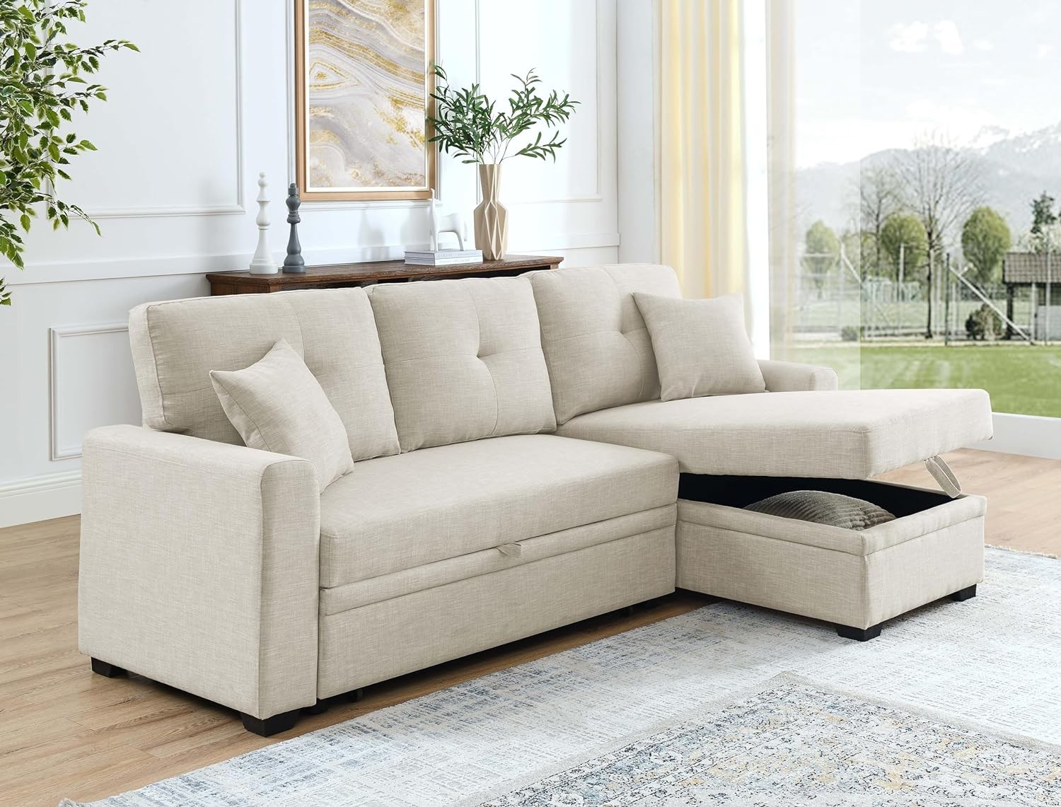 Pull-Out Sofa Bed Sectional, Beige