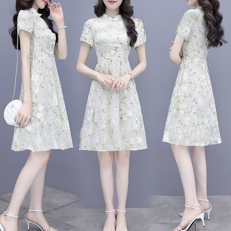 Dress cheongsam style young girl retro style lady slimming slim female 2023 summer fashion skirt 5.5 VK8N