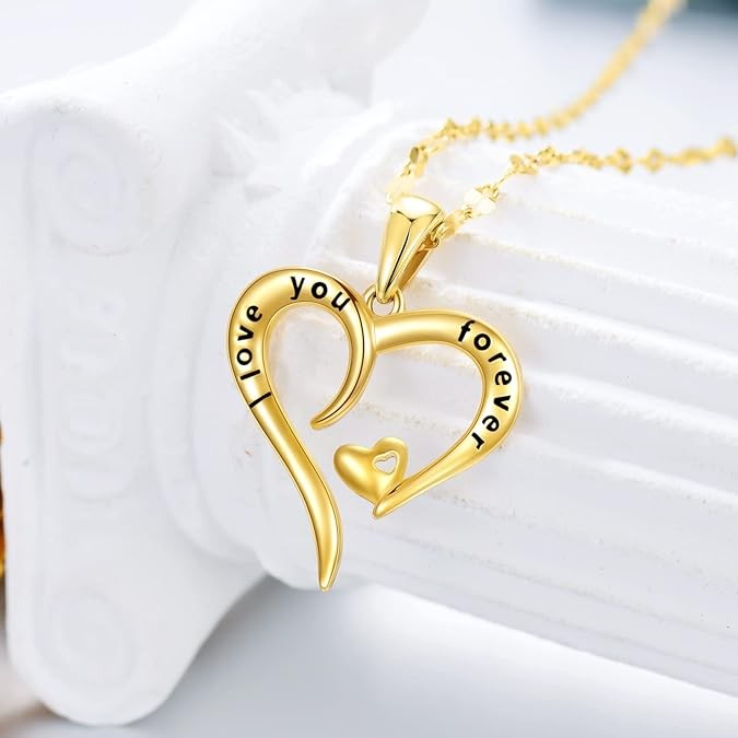 SISGEM 14k Gold I love You Forever Heart Necklace for Women, Real Gold Lip Chain Love Pendant Jewelry, Anniversary Present for Wife, Gifts for Her, 18 Inch