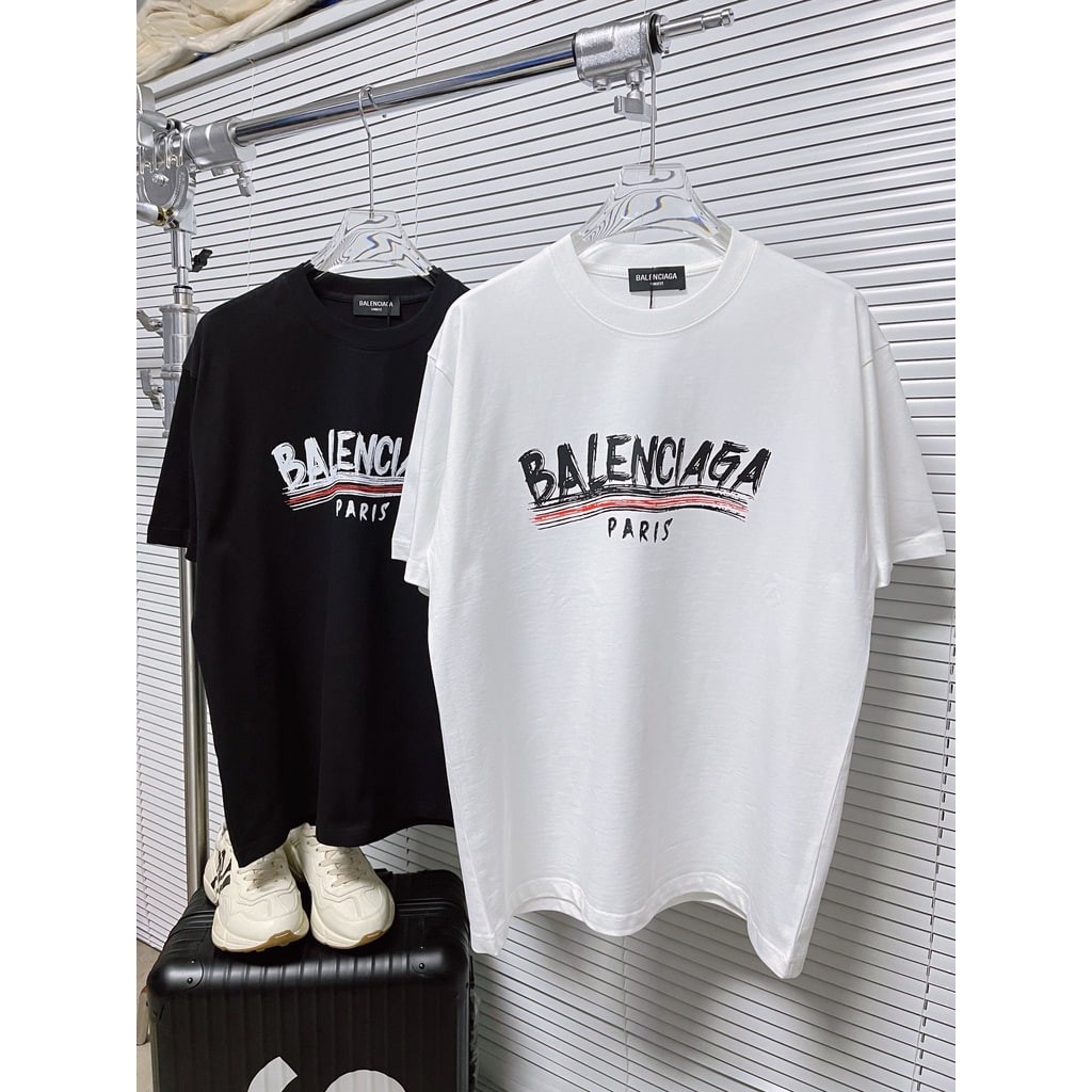 American retro graffiti line letter logo printing personality street style spring and summer new round neck loose fashion men's