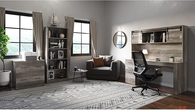 Realspace® Peakwood 65" W Computer Desk with Hutch and Wireless Charging, Smoky Brown