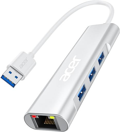 Acer USB C to Ethernet Adapter, 4-in-1 USB C Hub with 3 USB A 3.1 & 1Gbps RJ45 Network, USB C to LAN Adapter for MacBook Pro Air, Surface, Chromebook, Acer, Laptop, iPad and More