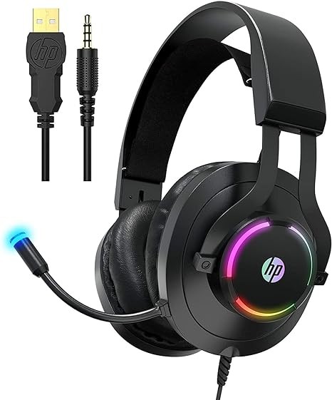 HP Gaming Headset with Microphone Wired Over Ear Gaming Headphones with Mic for PS4 PS5 Xbox One Nintendo Switch PC Laptop Gamer Headset 3.5mm Jack with Noise Cancelling and Led Light