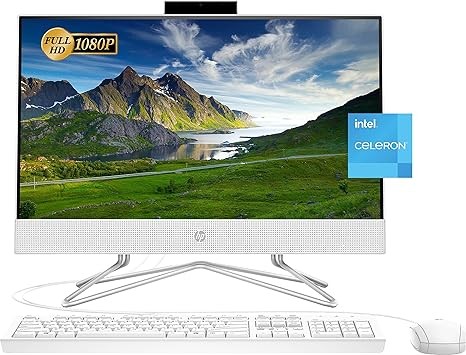 HP 2022 Newest All-in-One Desktop, 21.5" FHD Display, Intel Celeron J4025 Processor, Webcam, HDMI, RJ-45, Wired Keyboard&Mouse, WiFi, Windows 11 Home, White