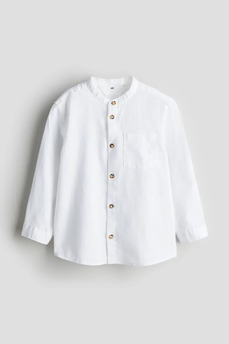 Linen-blend Band Collar Shirt