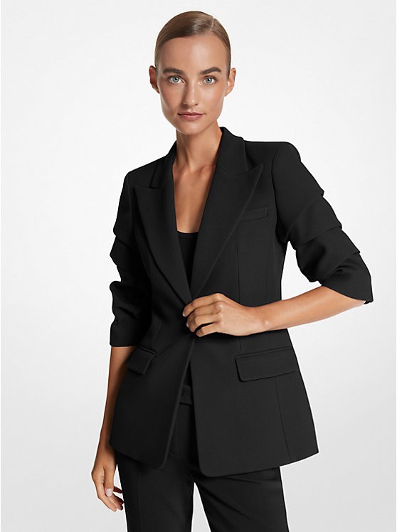 Cate Double Crepe Sablé Crushed-Sleeve Blazer