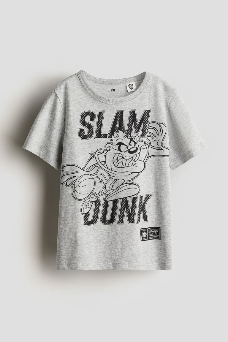 Printed Cotton T-shirt Gray melange/Looney Tunes