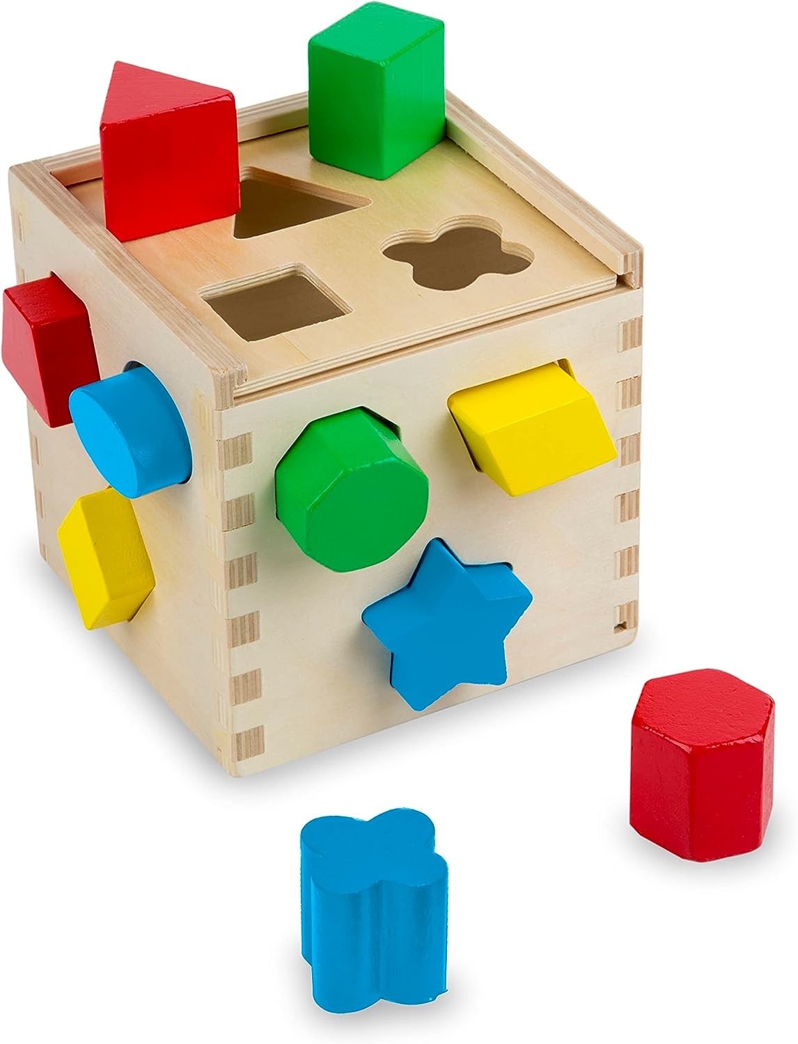 Melissa & Doug Shape Sorting Cube - Classic Wooden Toy With 12 Shapes - Kids Shape Sorter Toys For Toddlers Ages 2+